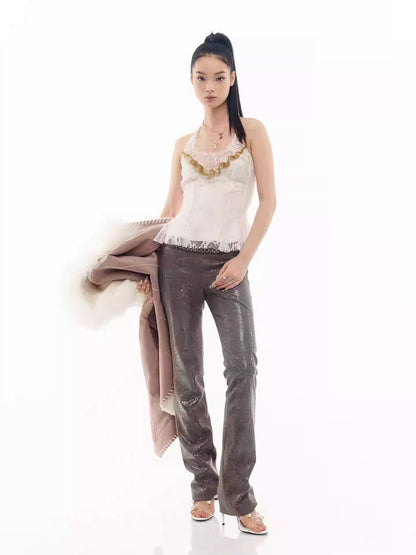 JELLOJELLO Ruffle tied lace decorative nail bead top