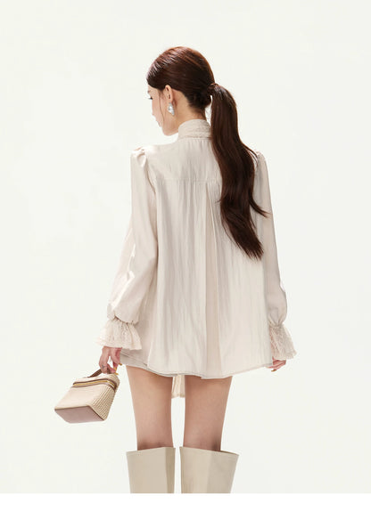 CYNR Lace Tie-Detail Blouse &amp; Chiffon Midi Skirt