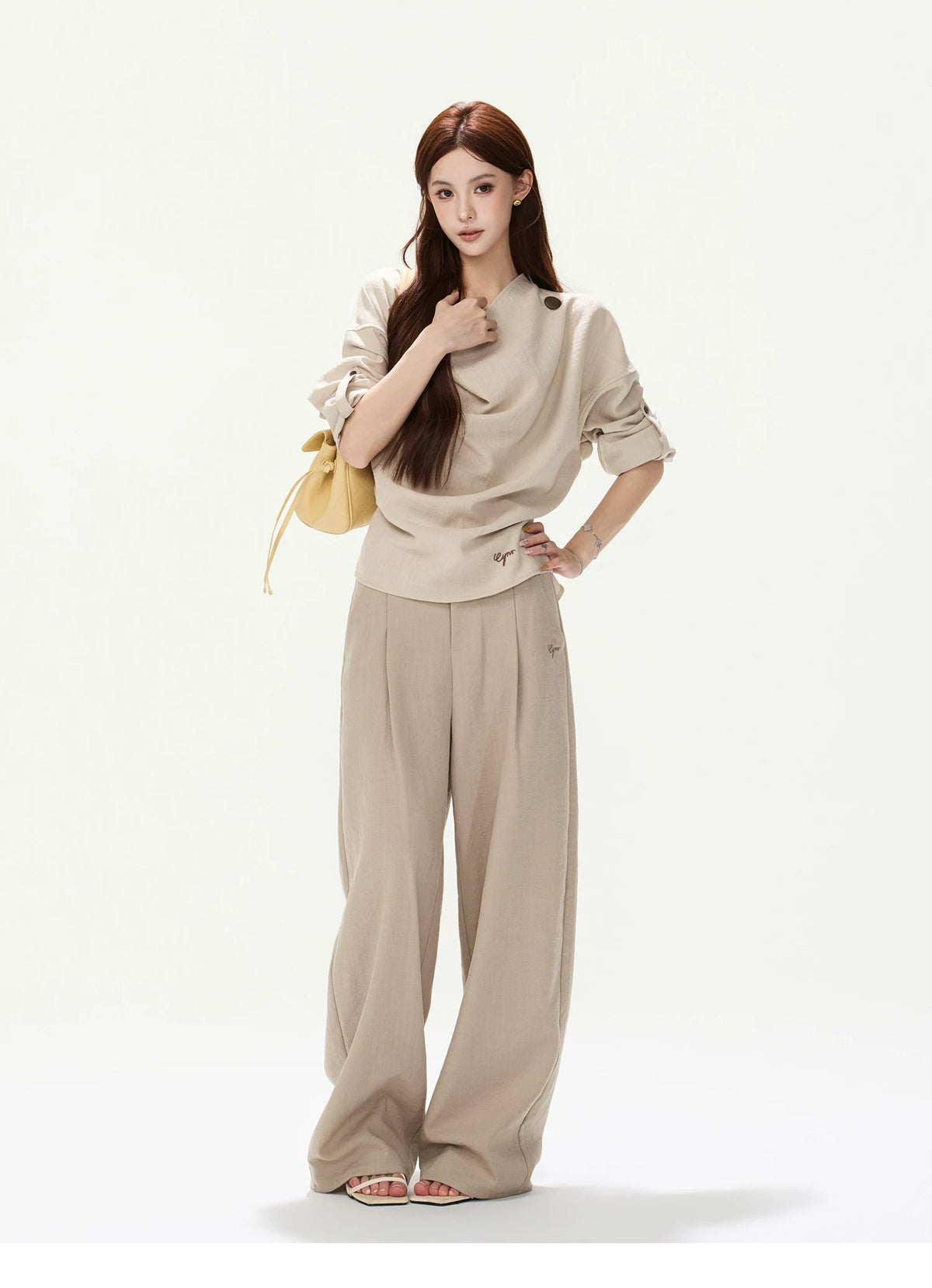 CYNR Cowl Neck Drop-Sleeve Shirt &amp; Leather Shorts