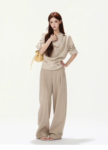CYNR Cowl Neck Drop-Sleeve Shirt &amp; Leather Shorts