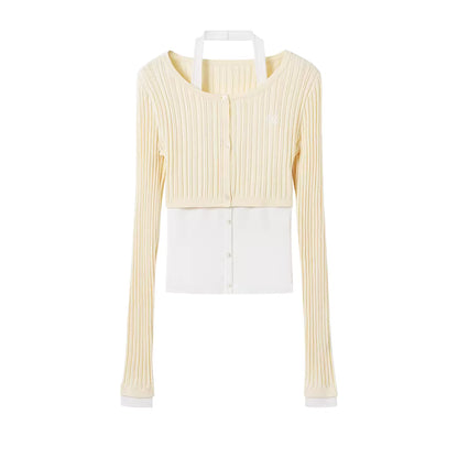 NAWS Linen fake two-piece spliced neck knitted cardigan