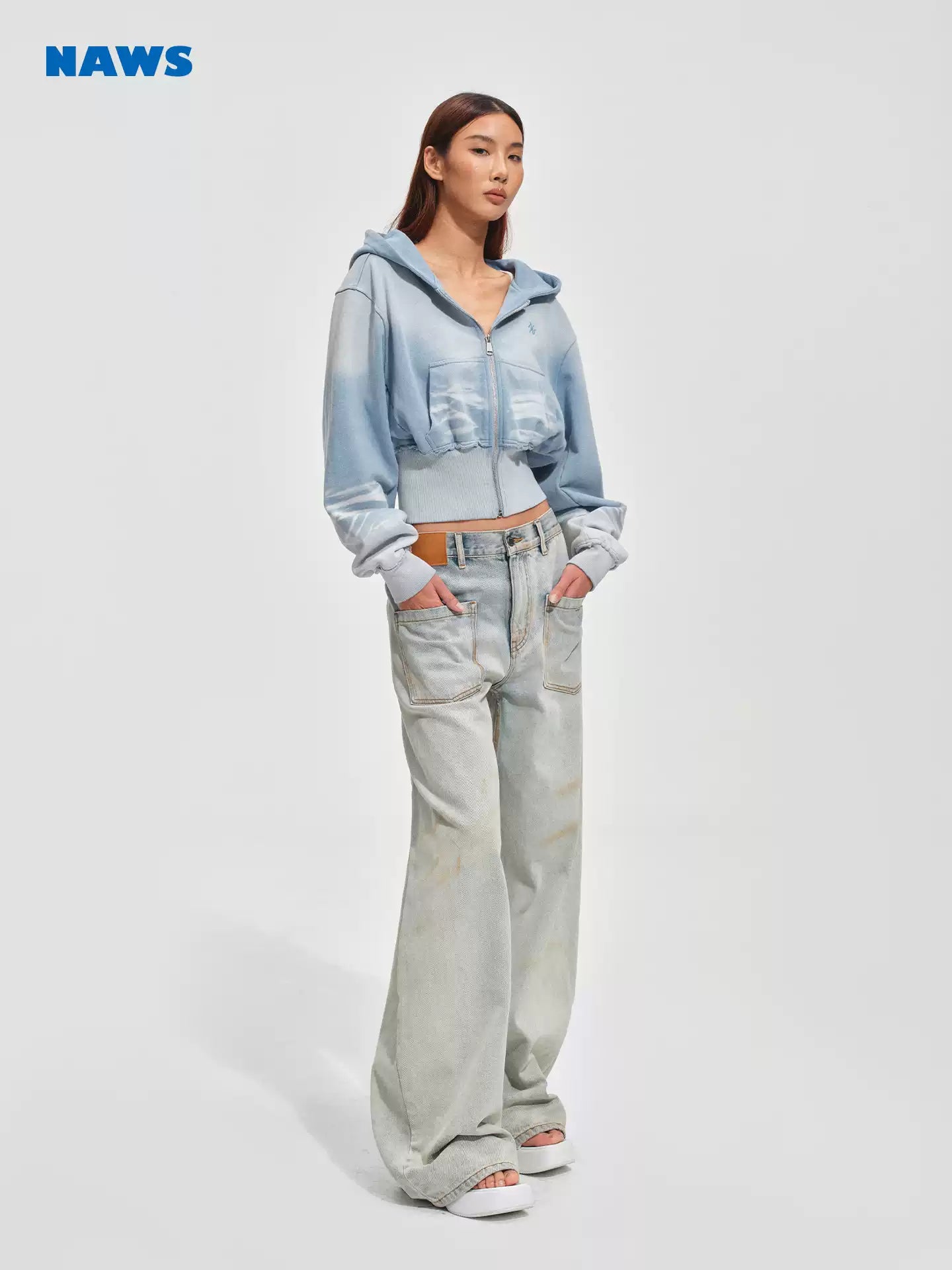 NAWS Ombre blue cropped hoodie jacket