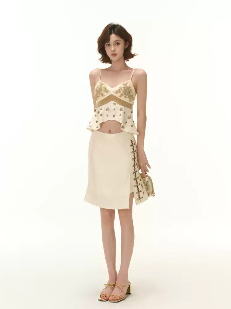 CYNR Embroidered bead contrasting suspender top