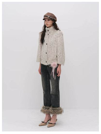 VIA PITTI VIADK6400 Vintage Stand-Collar Knit Cardigan
