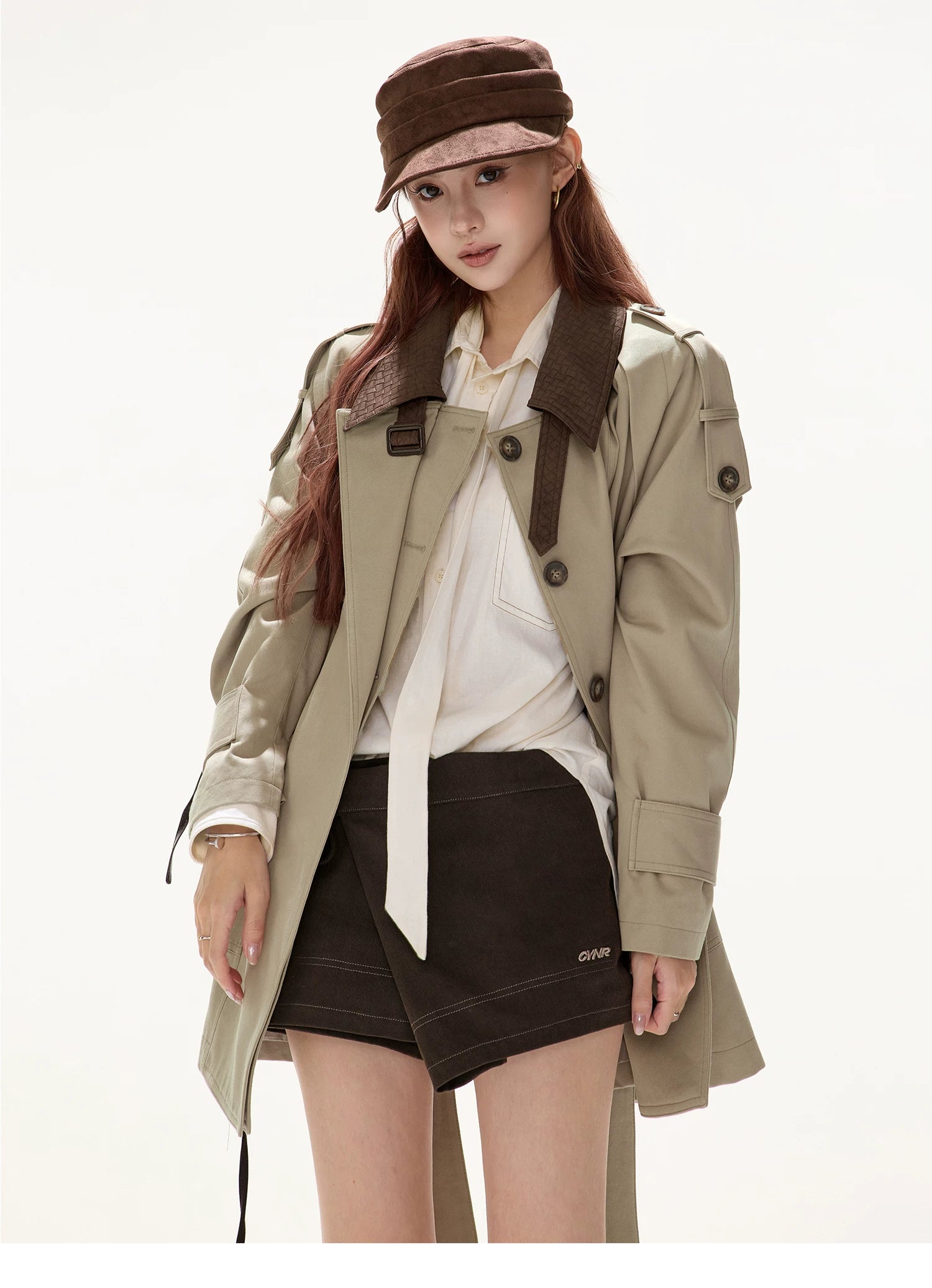 CYNR Double breasted lapel windbreaker jacket