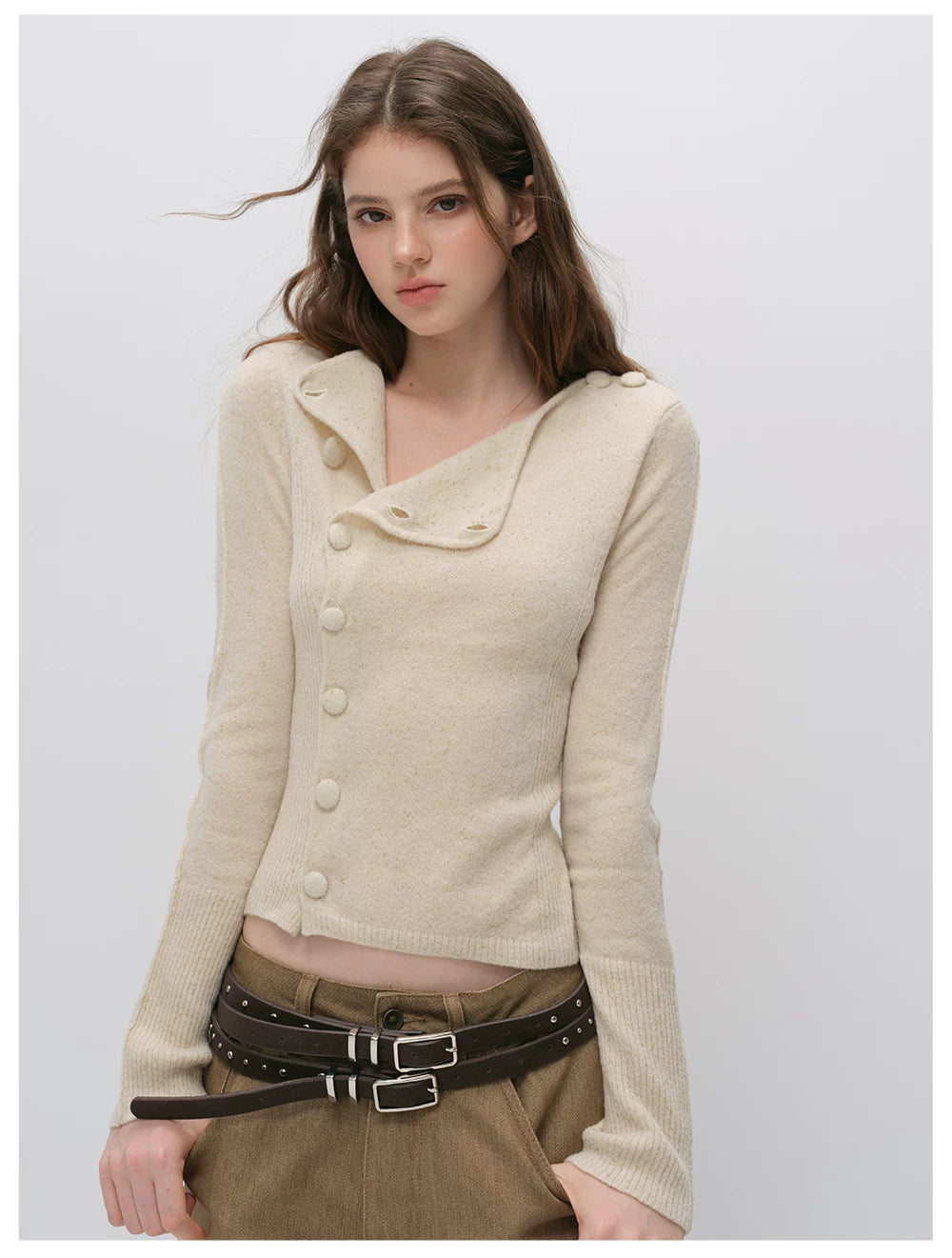 VIA PITTI VIADK6427 Asymmetric Placket Knit Cardigan