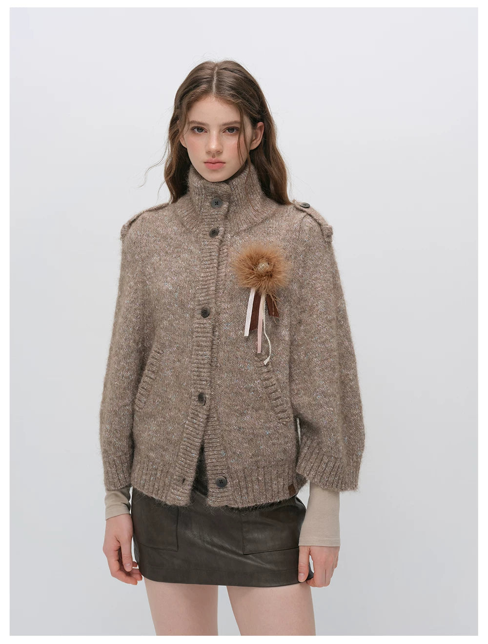 VIA PITTI VIADK6400 Vintage Stand-Collar Knit Cardigan