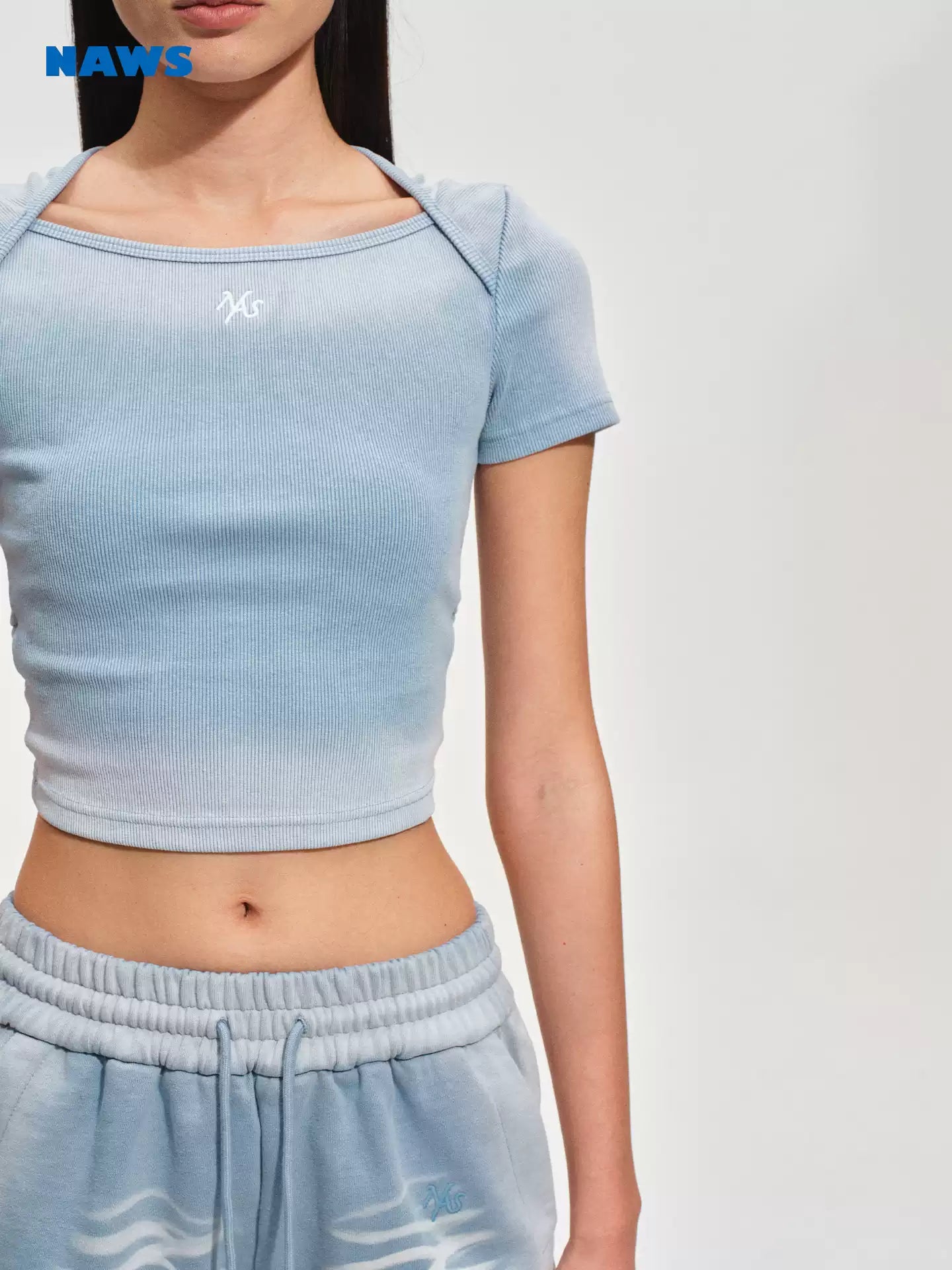 NAWS Fading distressed front shoulder slim fit T-shirt