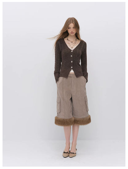 VIA PITTI VIADK6416 Fitted Cable-Knit V-Neck Cardigan