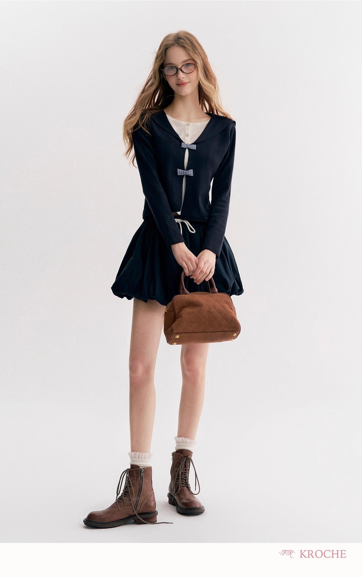 Kroche Sailor-collar knit cardigan Or skirt