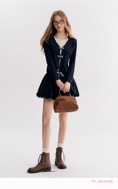 Kroche Sailor-collar knit cardigan Or skirt