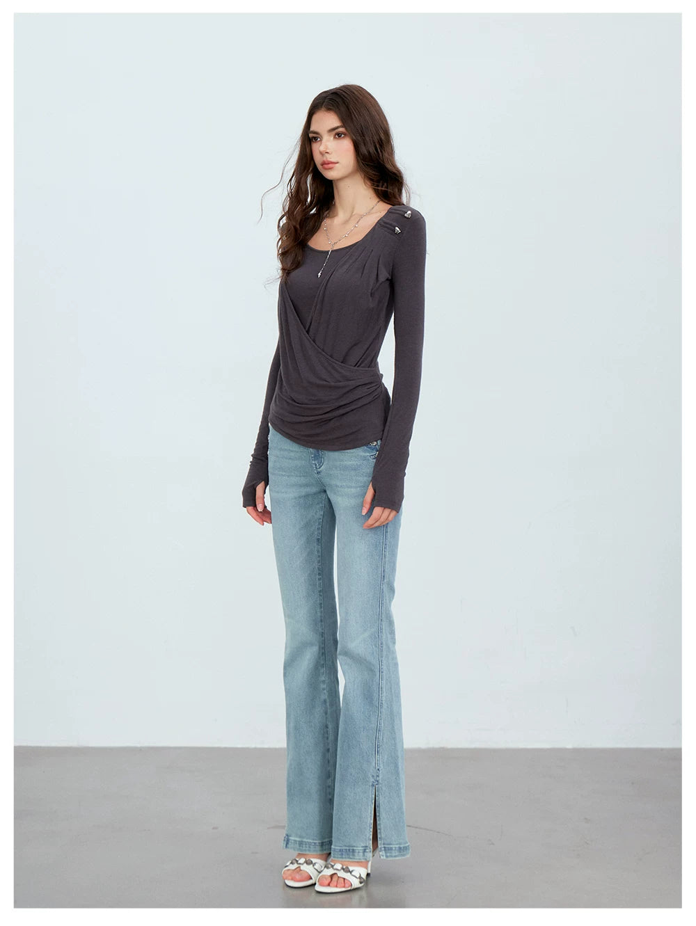 VIA PITTI VIACTP6296 Long-Sleeve Surplice Top