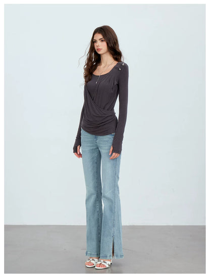 VIA PITTI VIACTP6296 Long-Sleeve Surplice Top