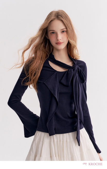 Kroche V-Neck Long-Sleeve Fitted Tee（3 color）