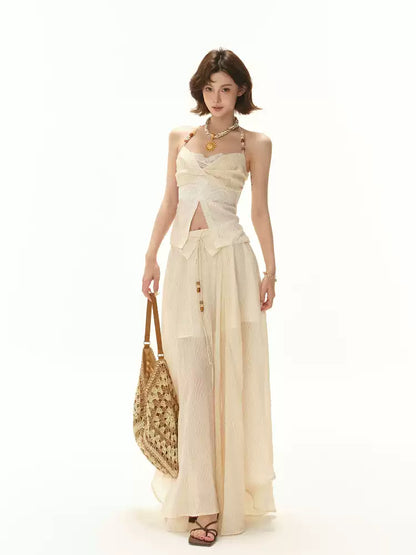 CYNR Beaded neck tie strapless top