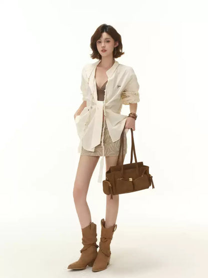 CYNR Loose silhouette cotton linen long sleeved shirt