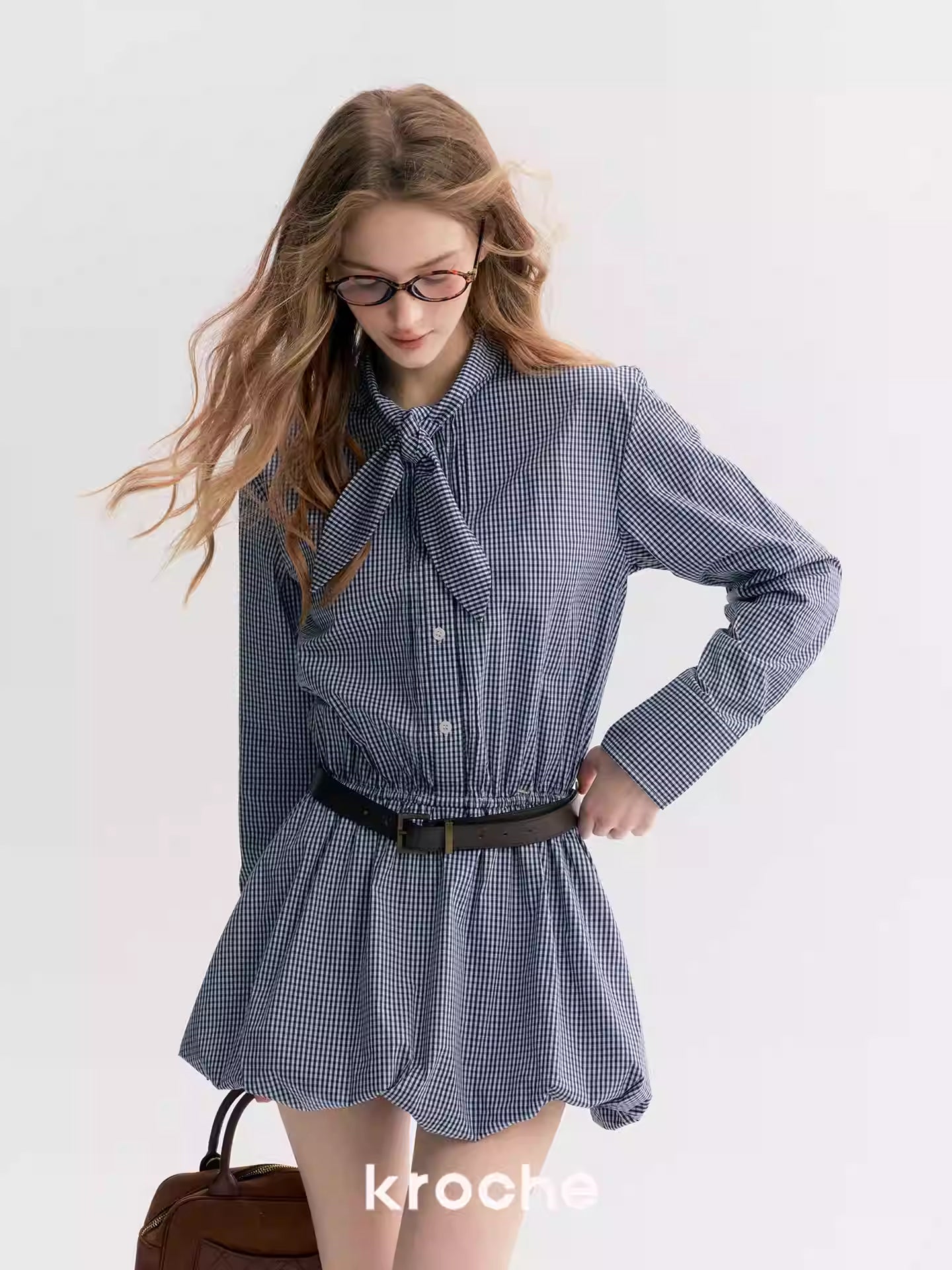 Kroche Plaid peplum shirt dress