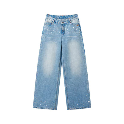 NAWS Washed diagonal pearl hot stamping low denim pants