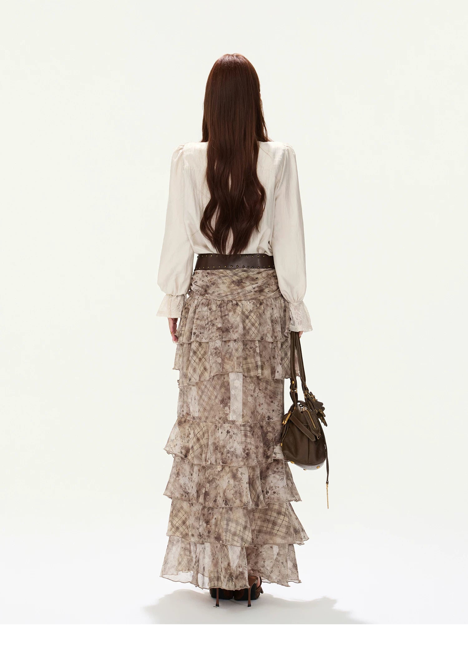 CYNR Lace Tie-Detail Blouse &amp; Chiffon Midi Skirt