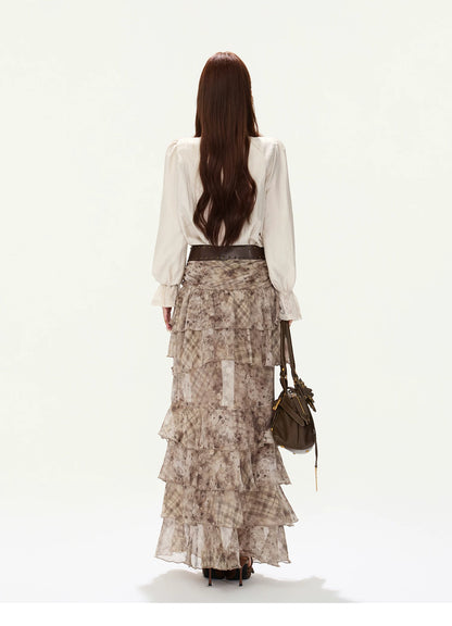 CYNR Lace Tie-Detail Blouse &amp; Chiffon Midi Skirt