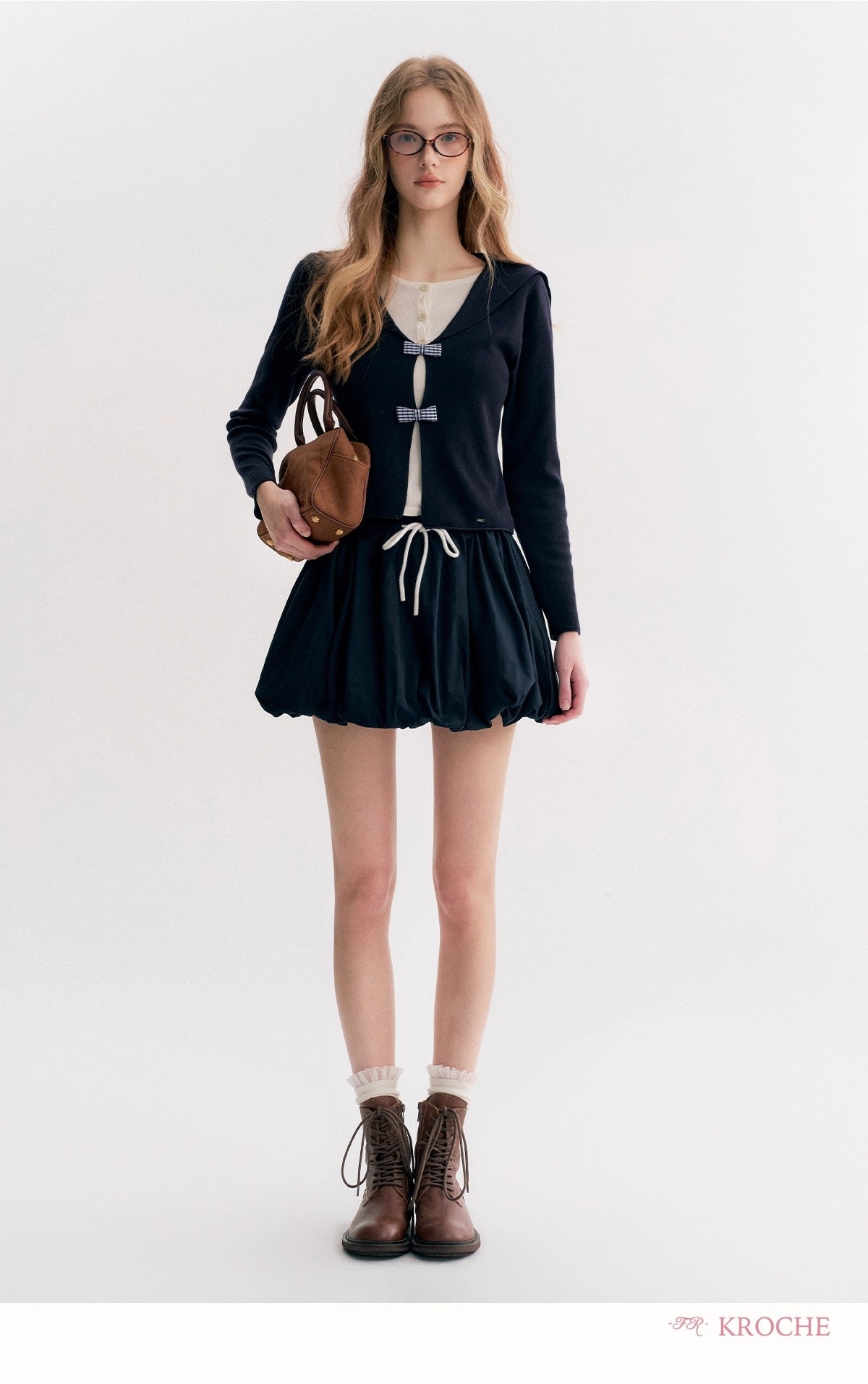 Kroche Sailor-collar knit cardigan Or skirt