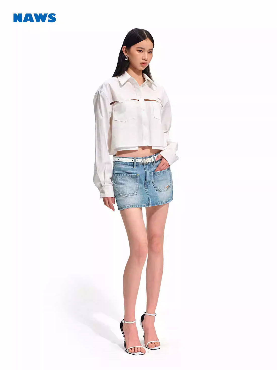 NAWS Hollow out loose shoulder short shirt top