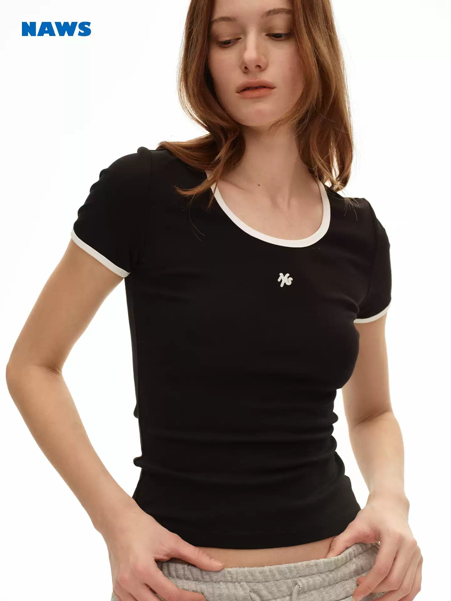 NAWS Color blocking round neck slim fit sports T-shirt