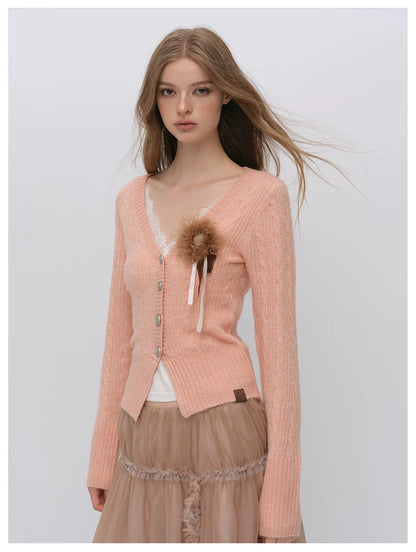 VIA PITTI VIADK6416 Fitted Cable-Knit V-Neck Cardigan