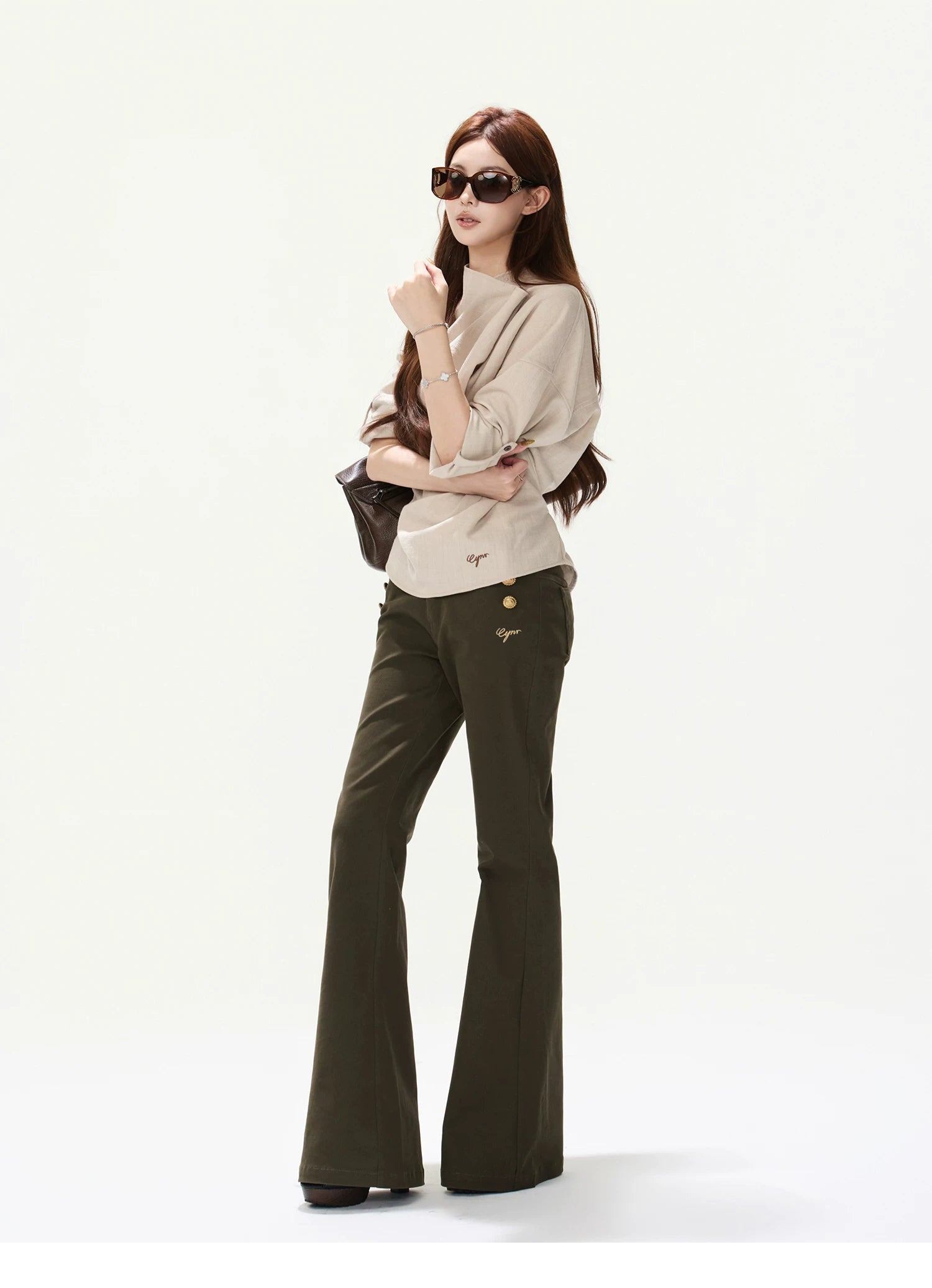 CYNR Cowl Neck Drop-Sleeve Shirt &amp; Leather Shorts