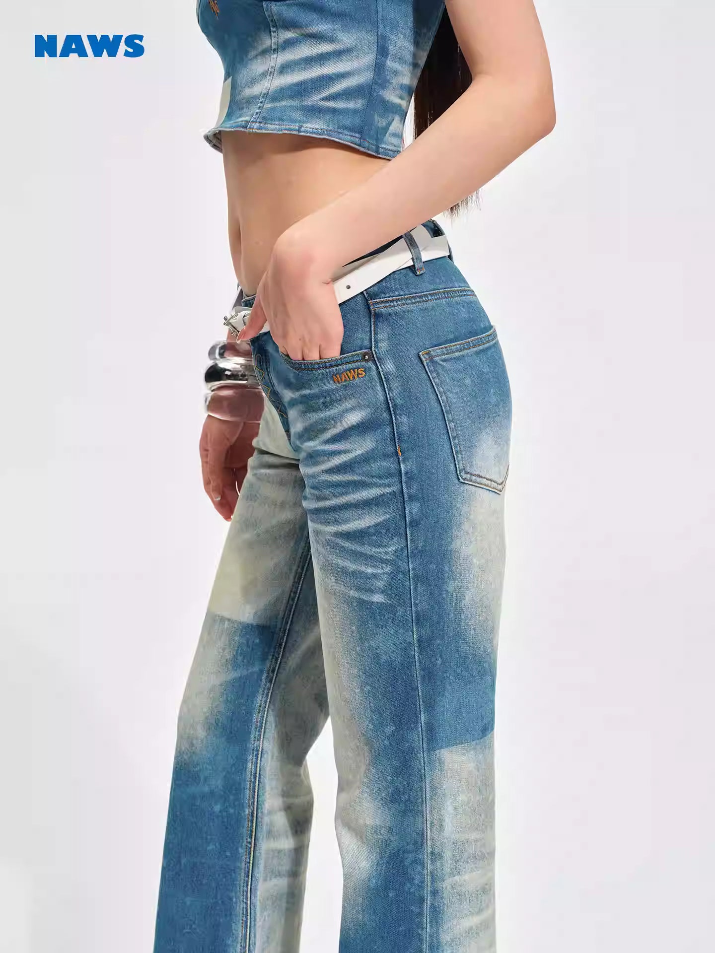 NAWS NAW-K010326 Denim washed tight straight leg pants