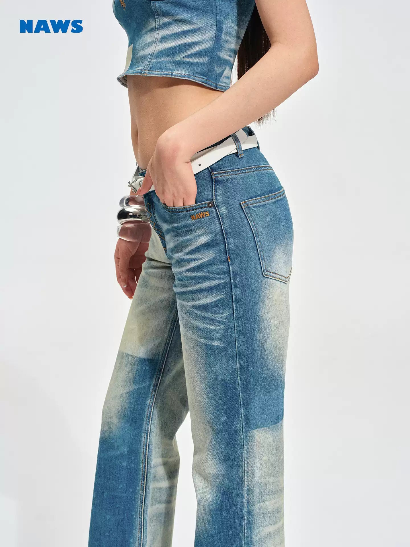 NAWS Tencel denim washed tight pants