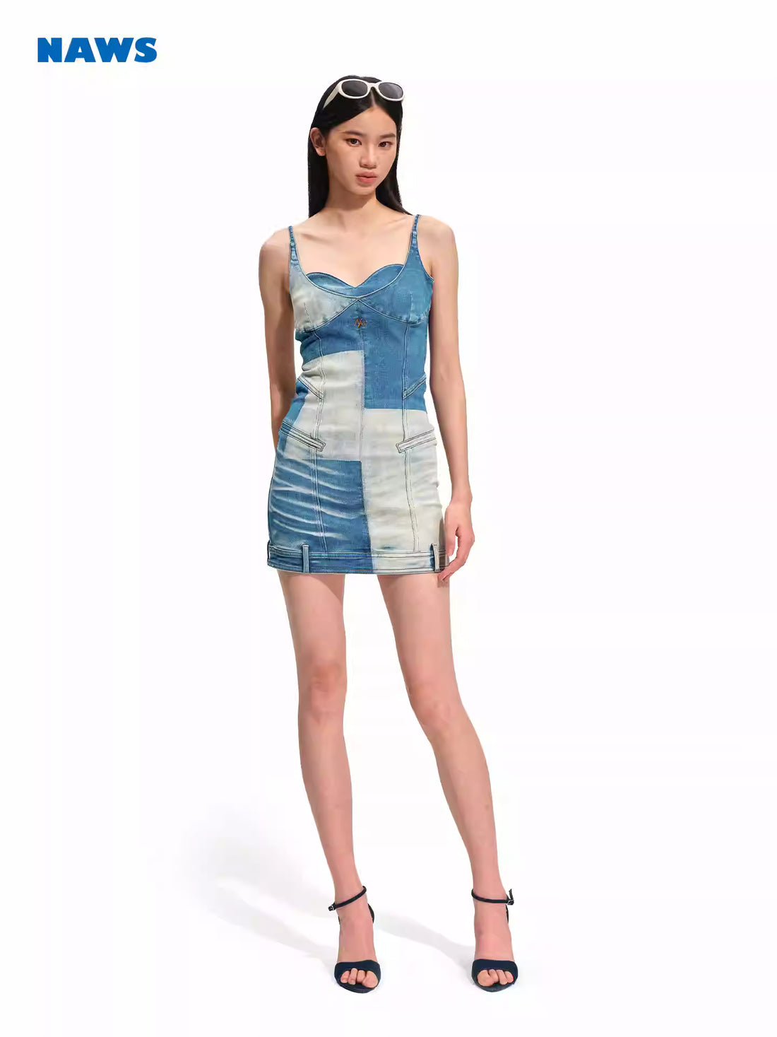 NAWS Fake two piece laser burned waist cinching camisole dress