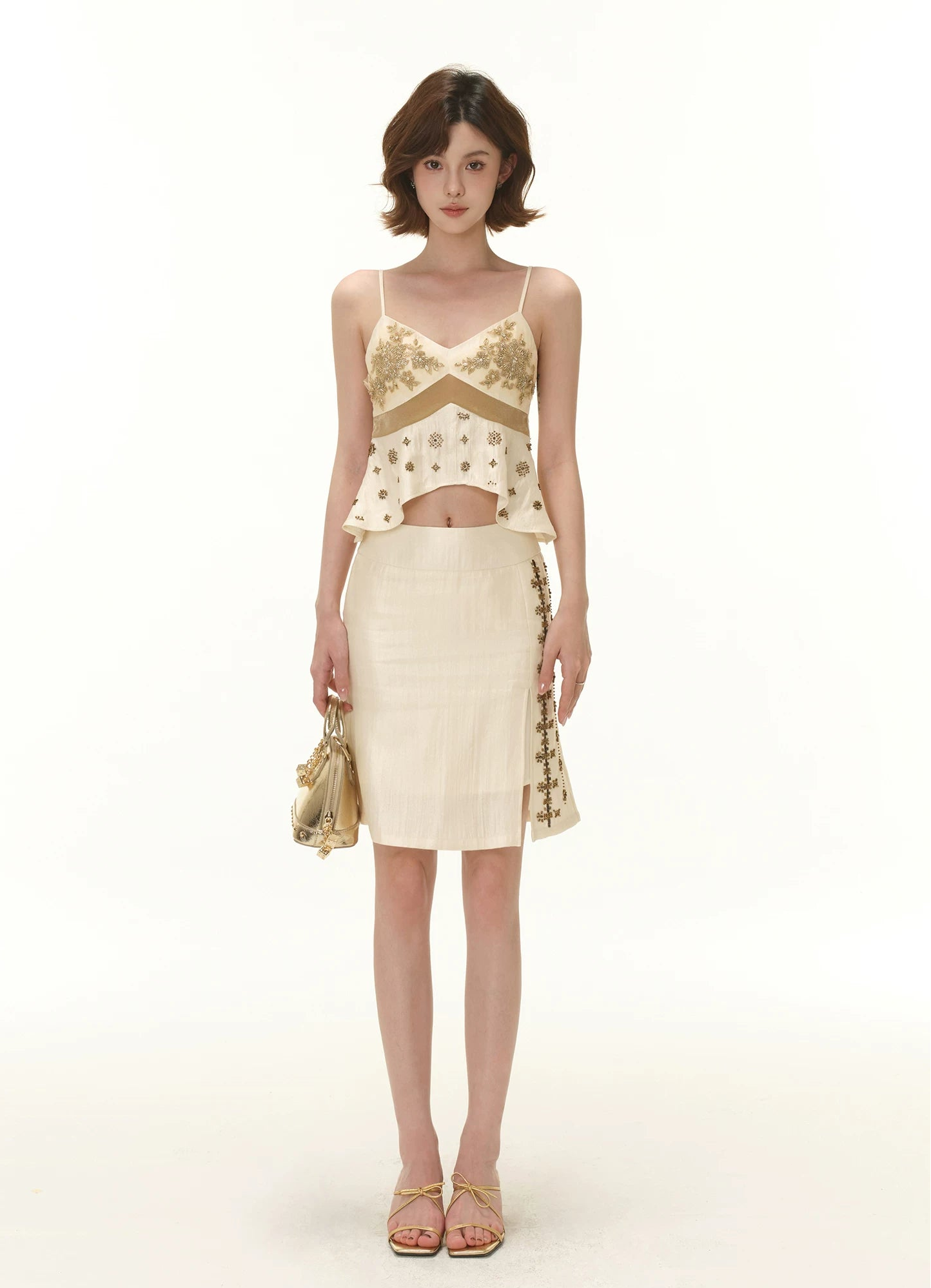 CYNR Embroidered bead contrasting suspender top