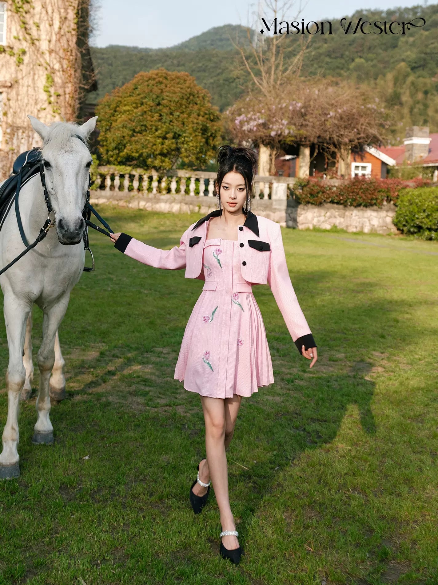 Masion Wester Pink Iris Diamond Dress &amp; Suit Coat