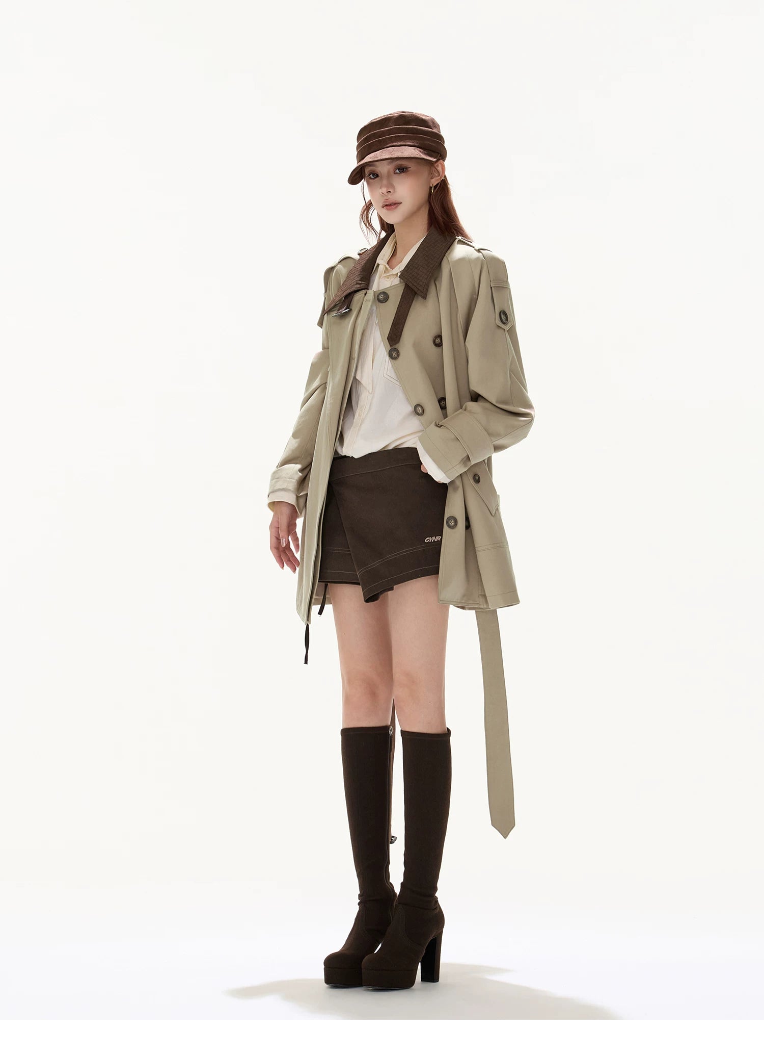 CYNR Double breasted lapel windbreaker jacket
