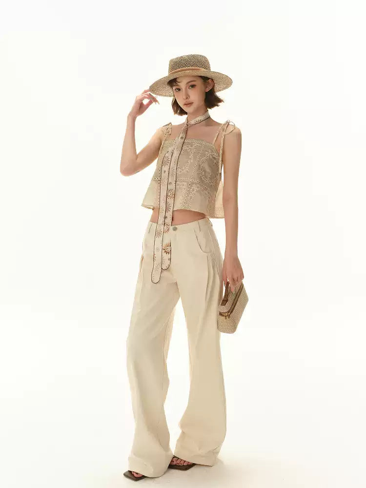 CYNR Vacation style jacquard strap camisole strapless top