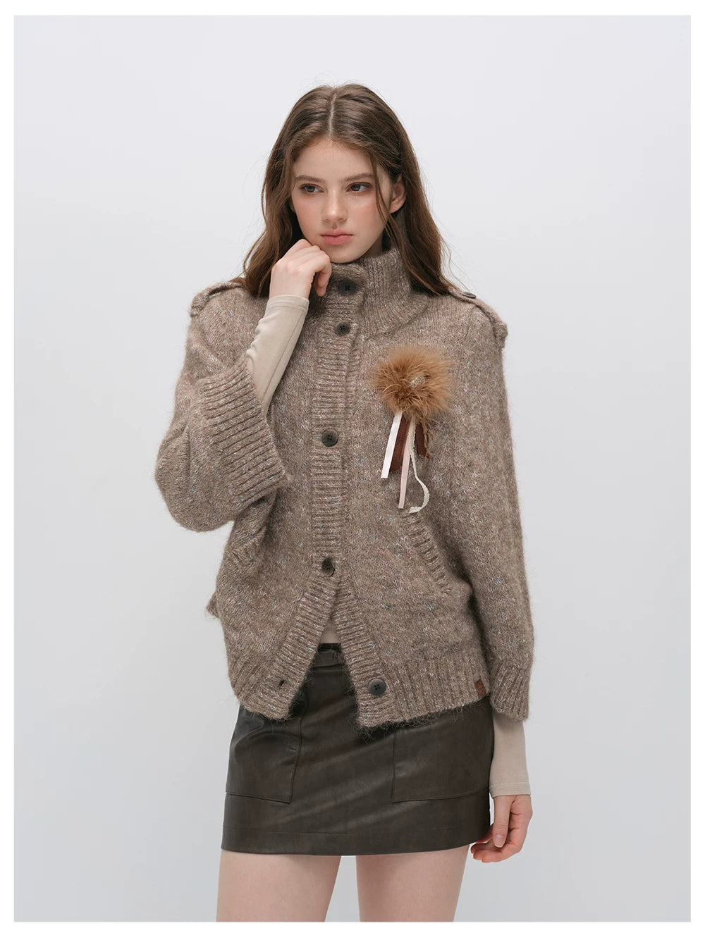 VIA PITTI VIADK6400 Vintage Stand-Collar Knit Cardigan