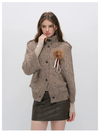 VIA PITTI VIADK6400 Vintage Stand-Collar Knit Cardigan
