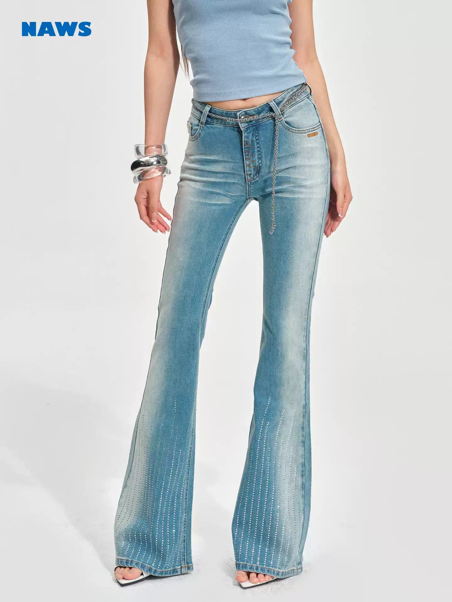 NAWS Washed denim meteor hot stamping pants