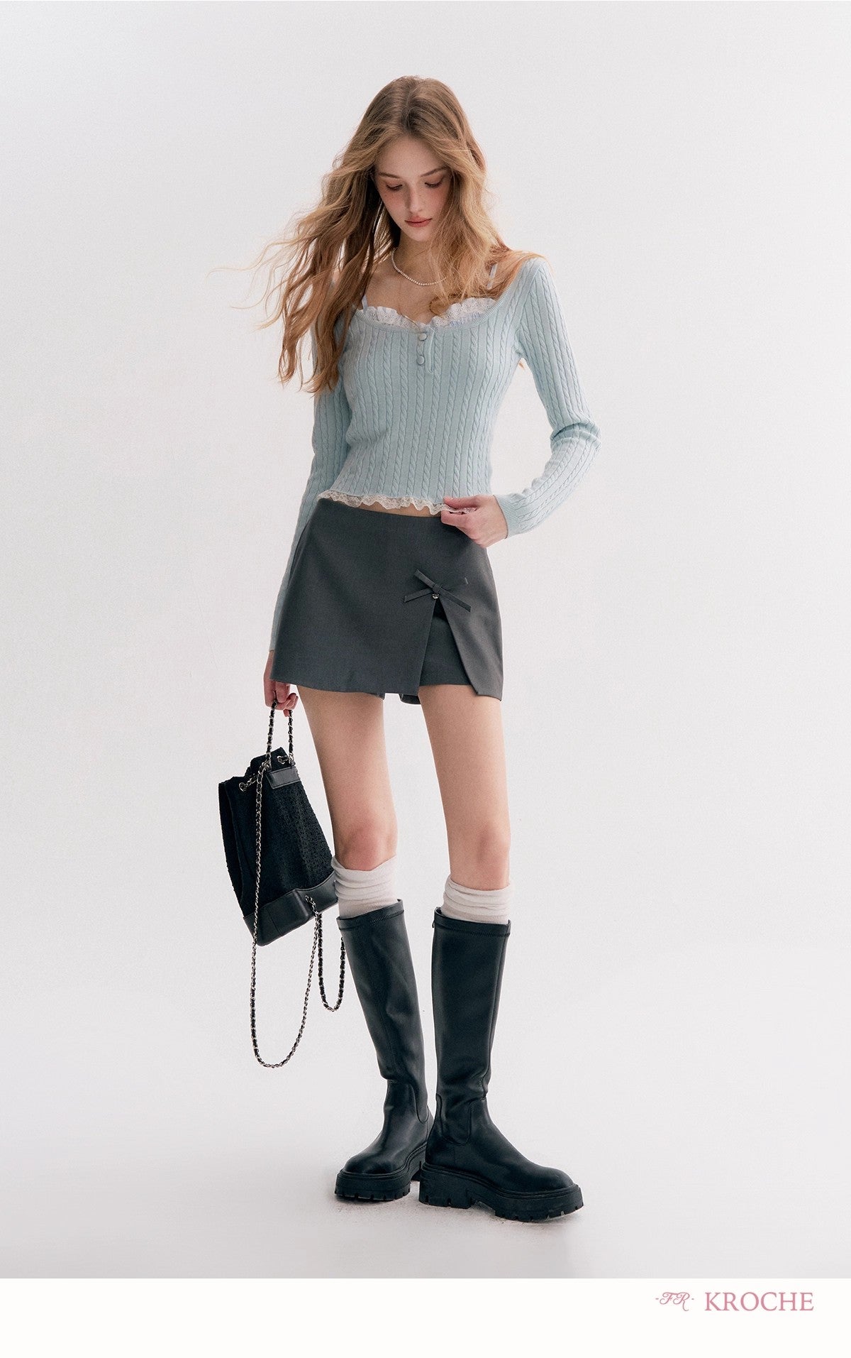 Kroche Faux Layered Cable-Knit Sweater（3 color）