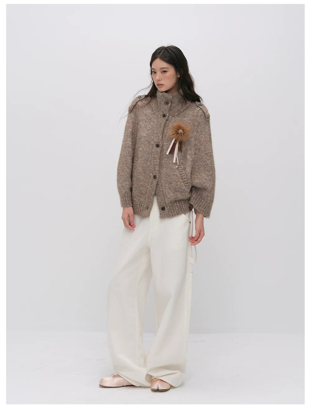 VIA PITTI VIADK6400 Vintage Stand-Collar Knit Cardigan
