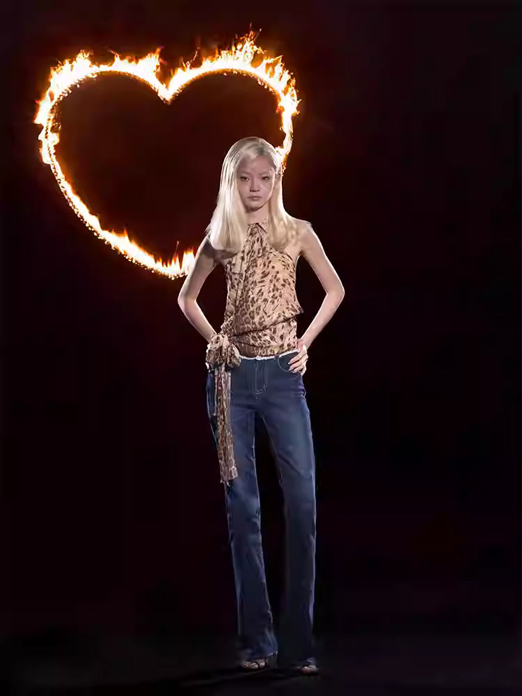 JELLOJELLO Leopard printed off shoulder tube top