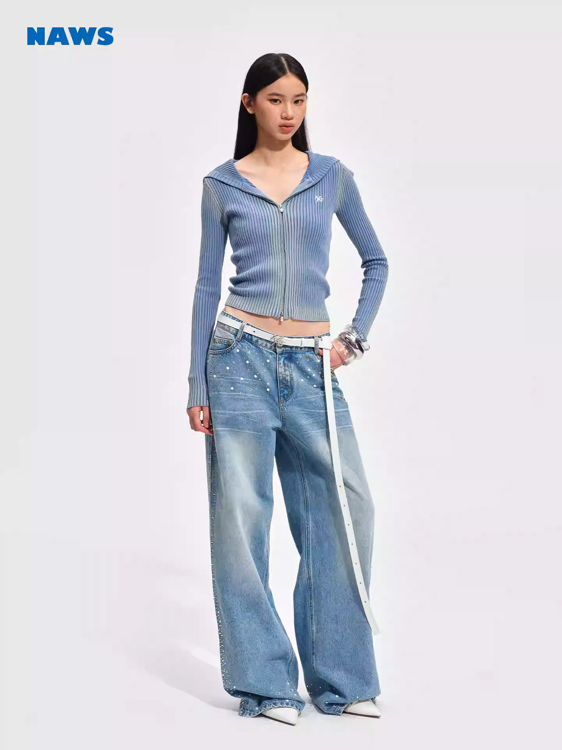 NAWS Pearl hot stamping low waist loose fit denim pants