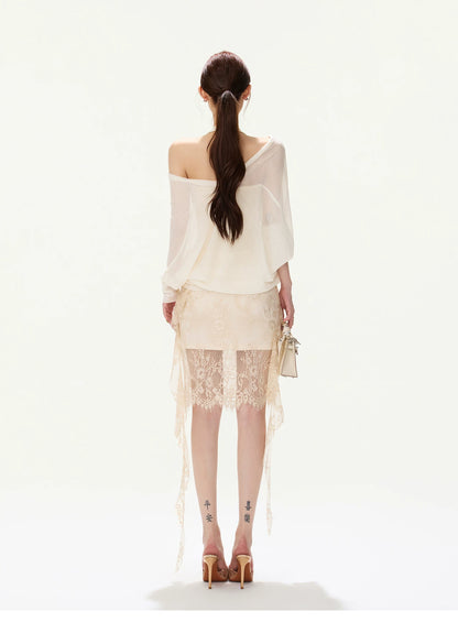 CYNR Loose Halter Top &amp; Lace Mini Skirt Set