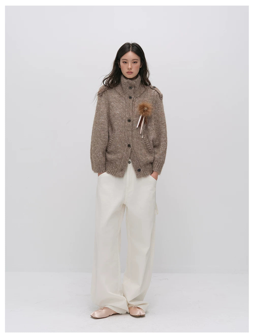 VIA PITTI VIADK6400 Vintage Stand-Collar Knit Cardigan