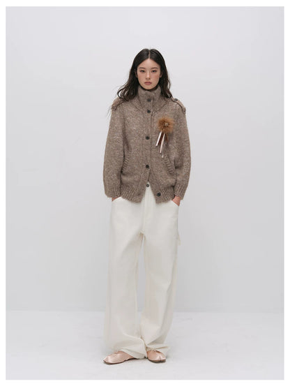 VIA PITTI VIADK6400 Vintage Stand-Collar Knit Cardigan