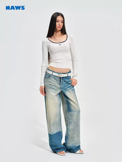 NAWS Round neck contrasting knitted top