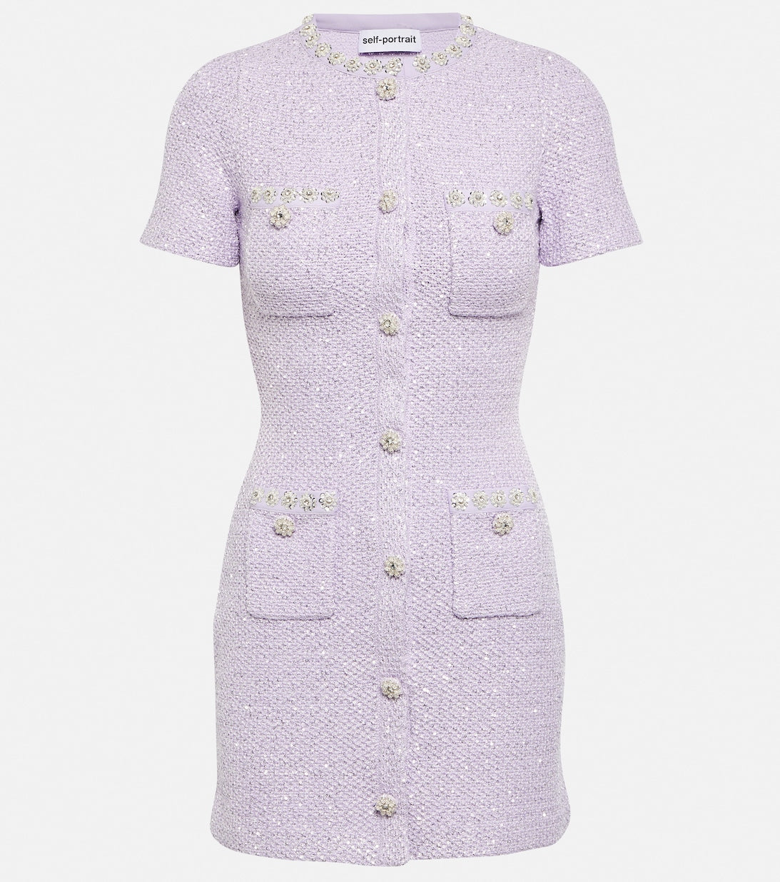 Self-Portrait Lilac Sequin Knit Mini Dress