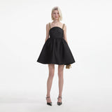 Self-Portrait Black Taffeta Embellished Mini Dress