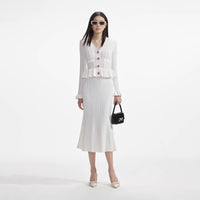 Self-Portrait WHITE KNIT PEPLUM MIDI DRESS